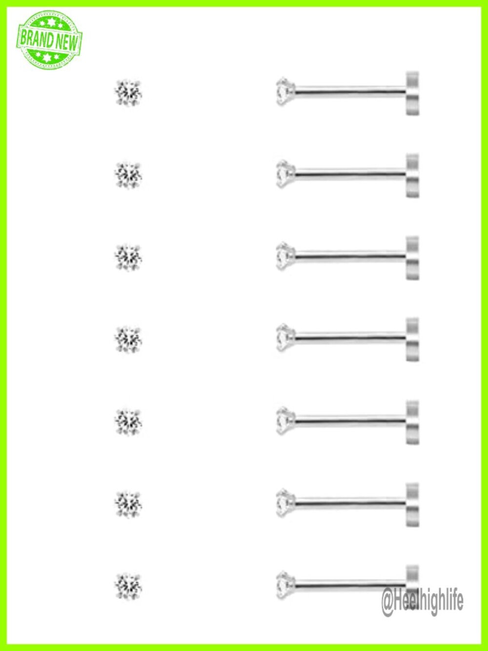 7 Pairs Flat Back Stud Earrings Set 14K Gold Plated Surgical Steel CZ 2mm